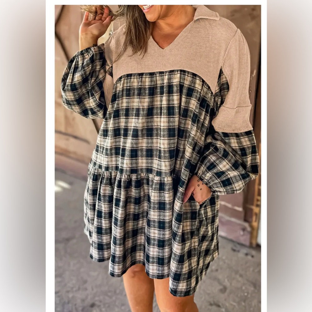 Bmaes Boutique Waffle Peplum Plaid dress
